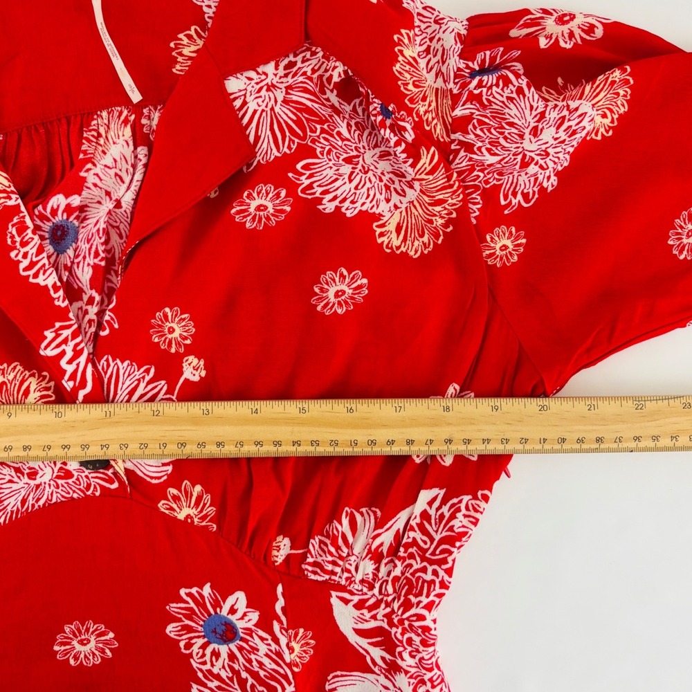 Free People Blue Hawaii Red Floral Print Mini Dress Bohemian Side Pockets Small - Picture 9 of 11